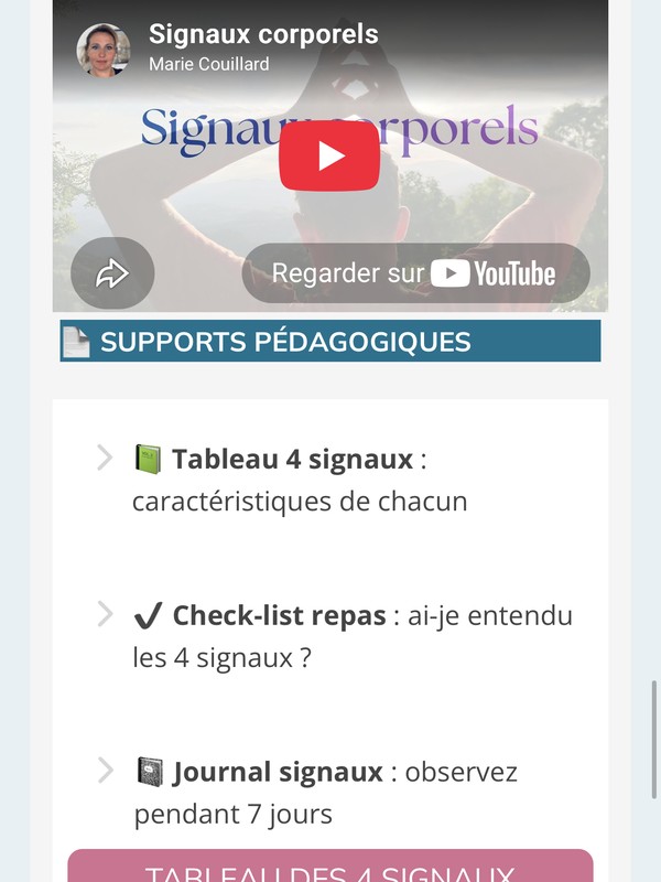 Dans une leçon : séance audio Signaux corporels et supports pédagogiques