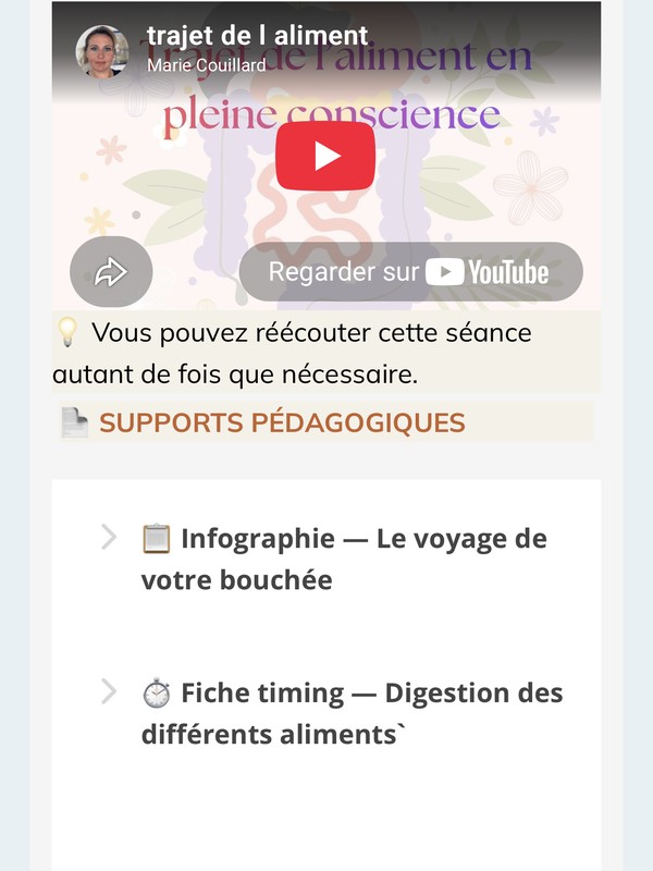 Dans une leçon : séance audio Le trajet de l'aliment en pleine conscience et ses supports